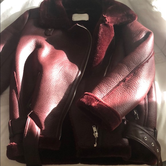Zara Jackets & Blazers - Like new Zara burgundy faux leather shearling coat